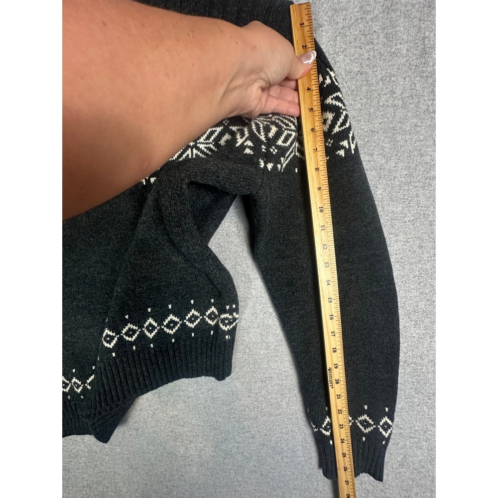 Lands End Sweater Mens XL Charcoal Fair Isle Snowflake Wool Blend Ski Winter - Picture 8 of 9